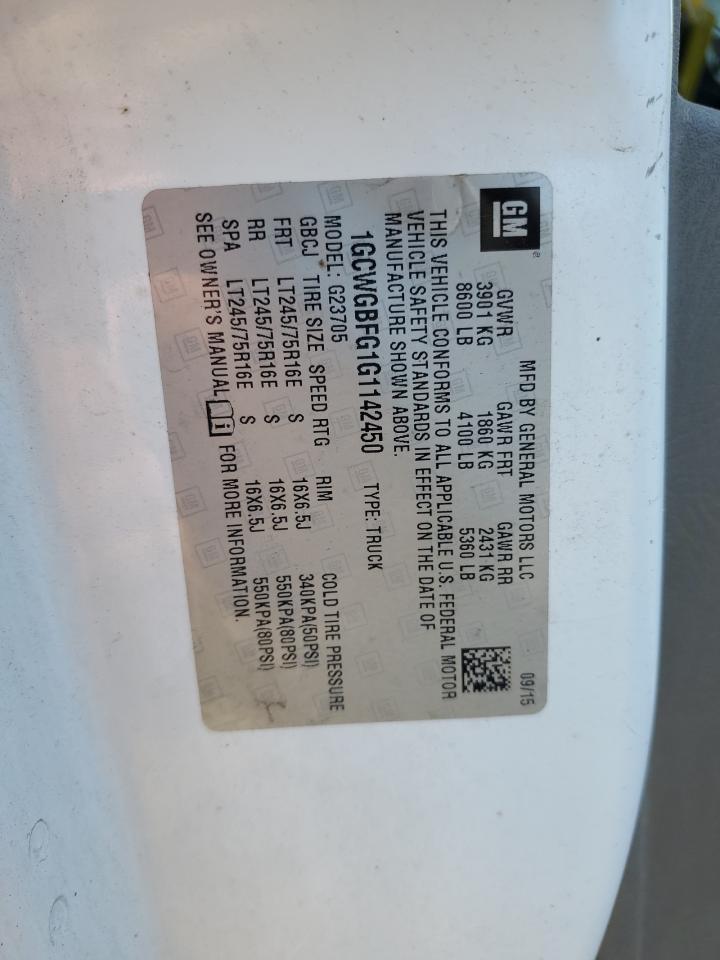 2016 Chevrolet Express G2500 VIN: 1GCWGBFG1G1142450 Lot: 65764594