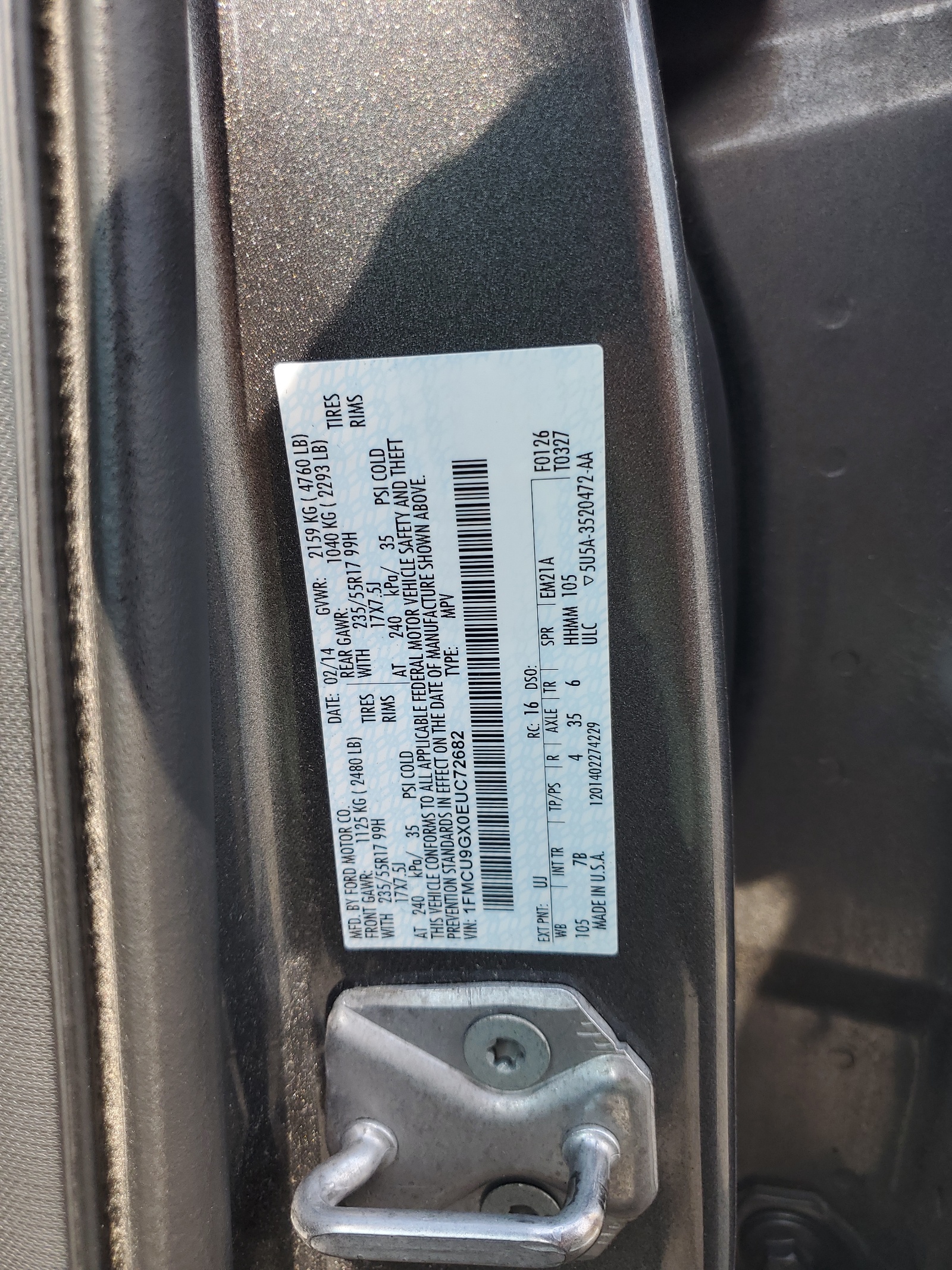 1FMCU9GX0EUC72682 2014 Ford Escape Se