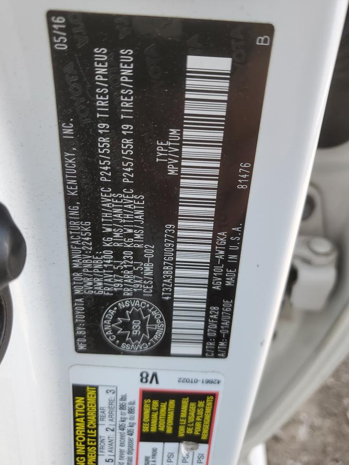 2016 Toyota Venza Xle VIN: 4T3ZA3BB7GU097739 Lot: 65458804