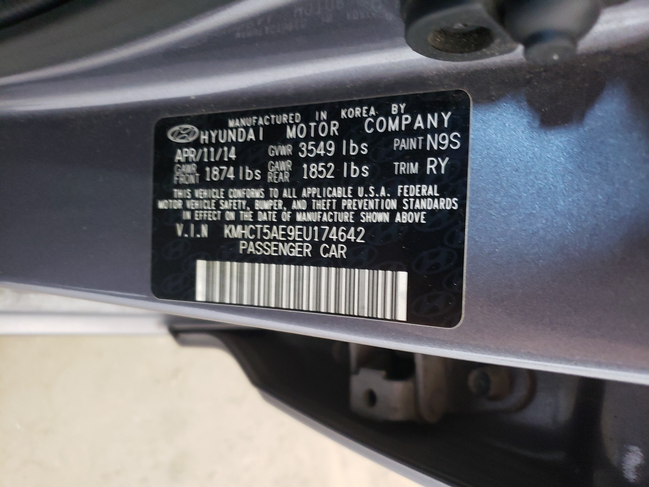 KMHCT5AE9EU174642 2014 Hyundai Accent Gls