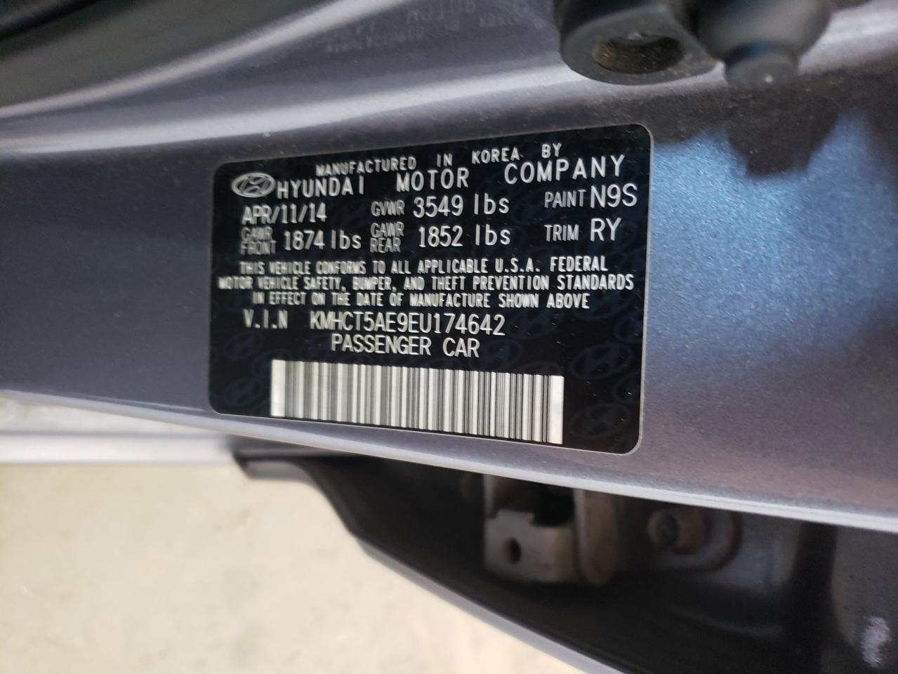 2014 Hyundai Accent Gls VIN: KMHCT5AE9EU174642 Lot: 66993174