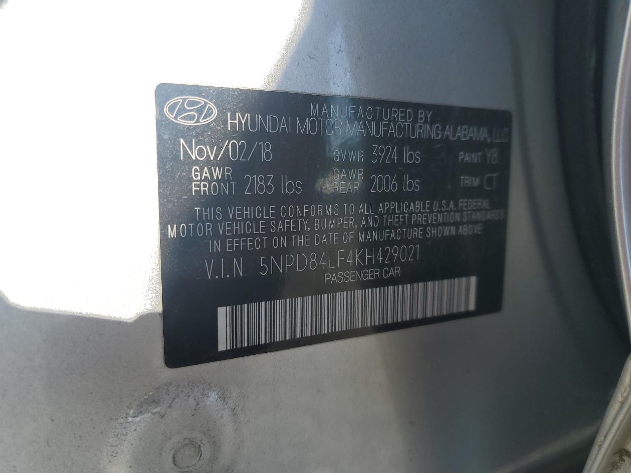 5NPD84LF4KH429021 2019 Hyundai Elantra Sel