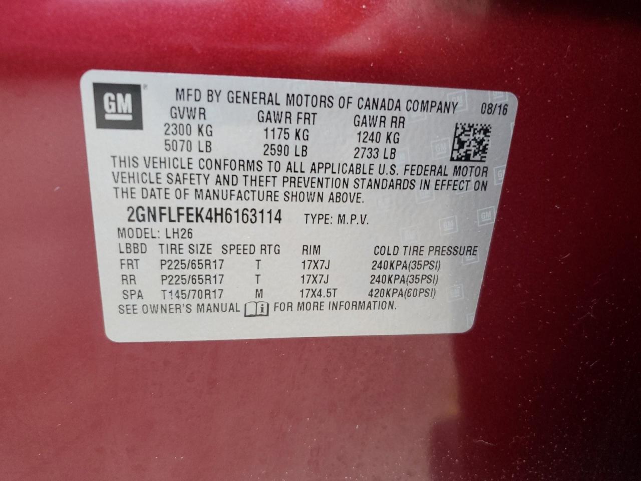 2GNFLFEK4H6163114 2017 Chevrolet Equinox Lt