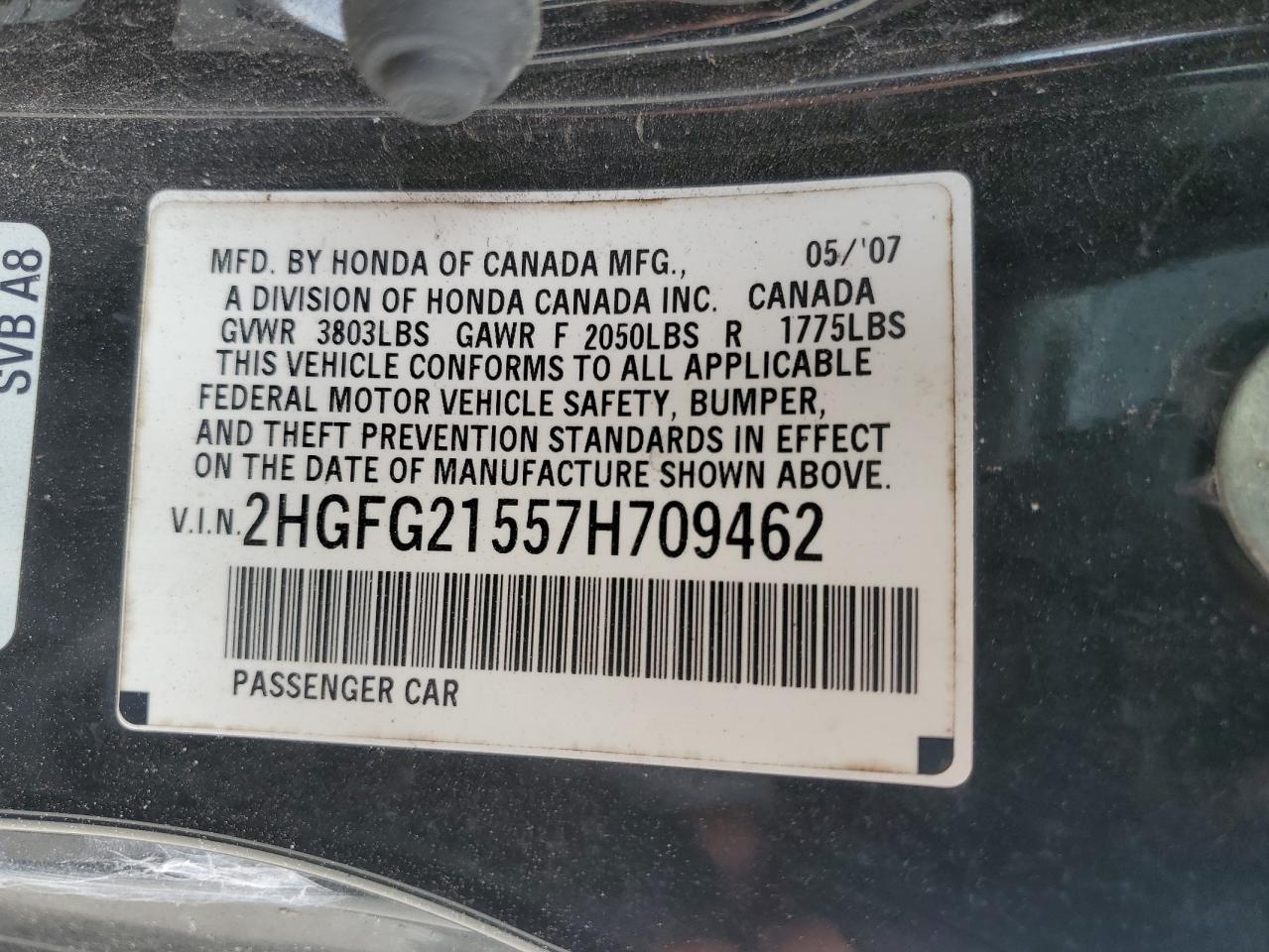 2HGFG21557H709462 2007 Honda Civic Si