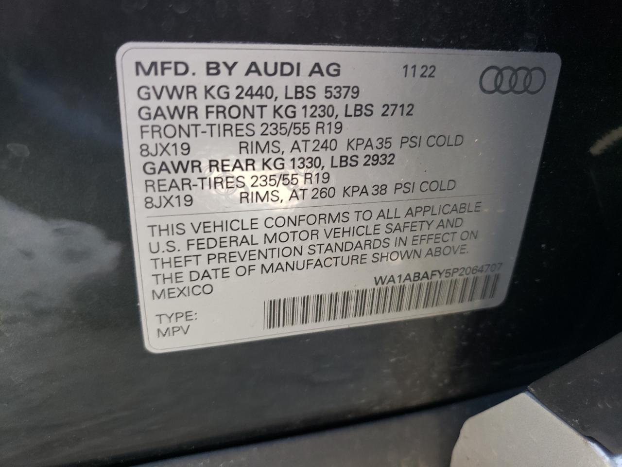 2023 Audi Q5 Premium 40 VIN: WA1ABAFY5P2064707 Lot: 65155554