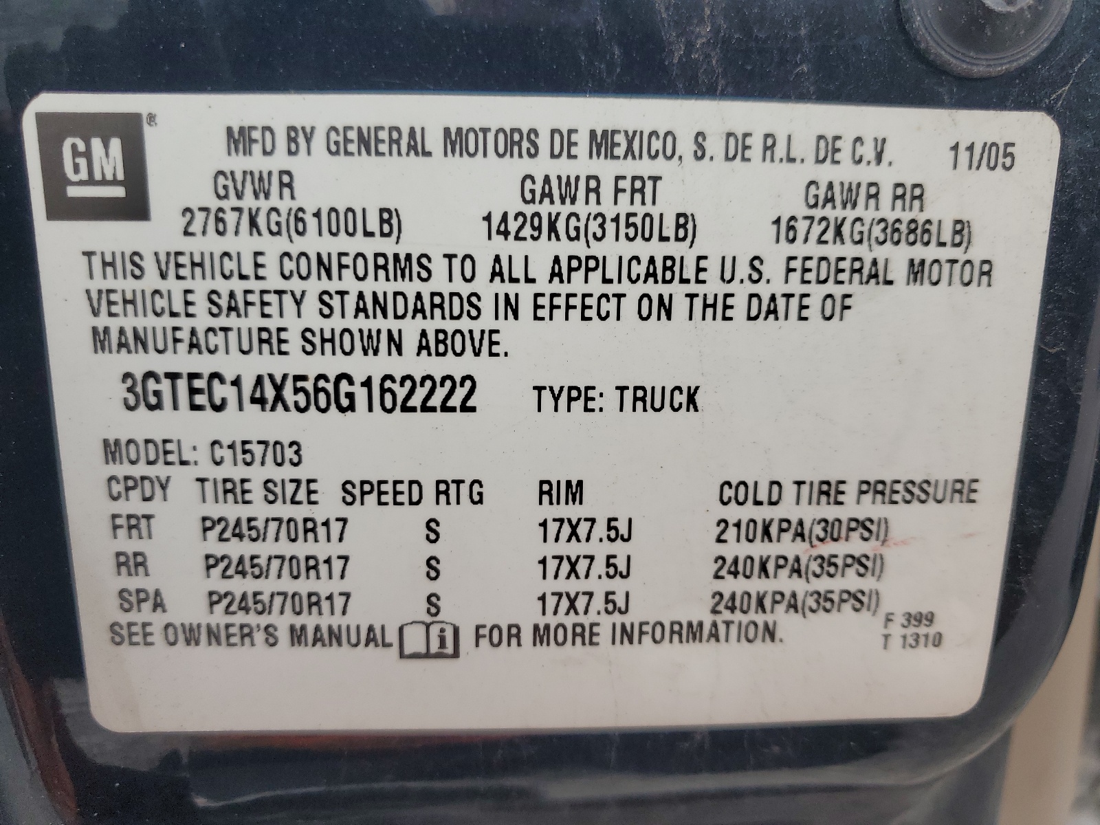 3GTEC14X56G162222 2006 GMC New Sierra C1500