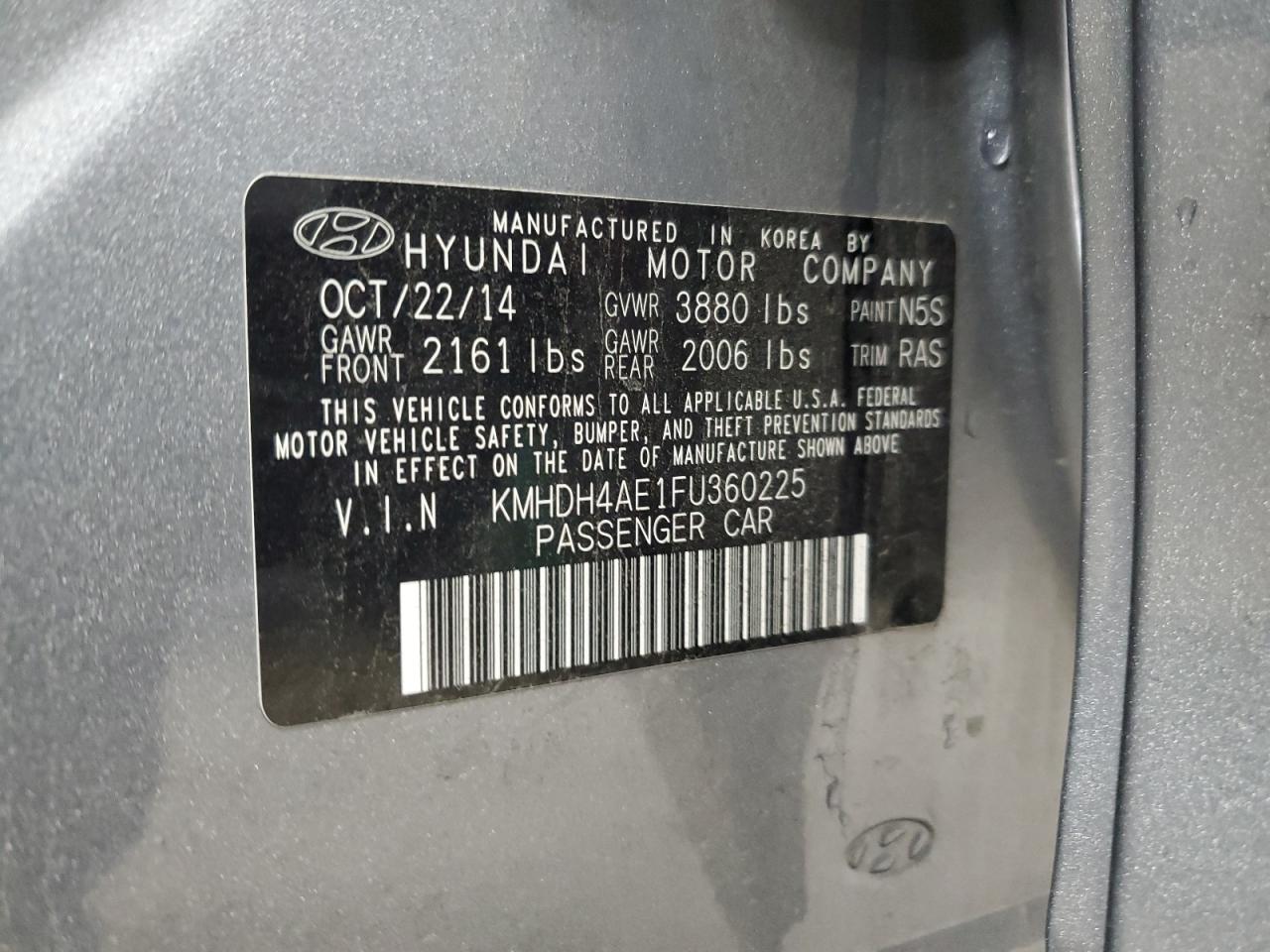 KMHDH4AE1FU360225 2015 HYUNDAI ELANTRA - Image 13