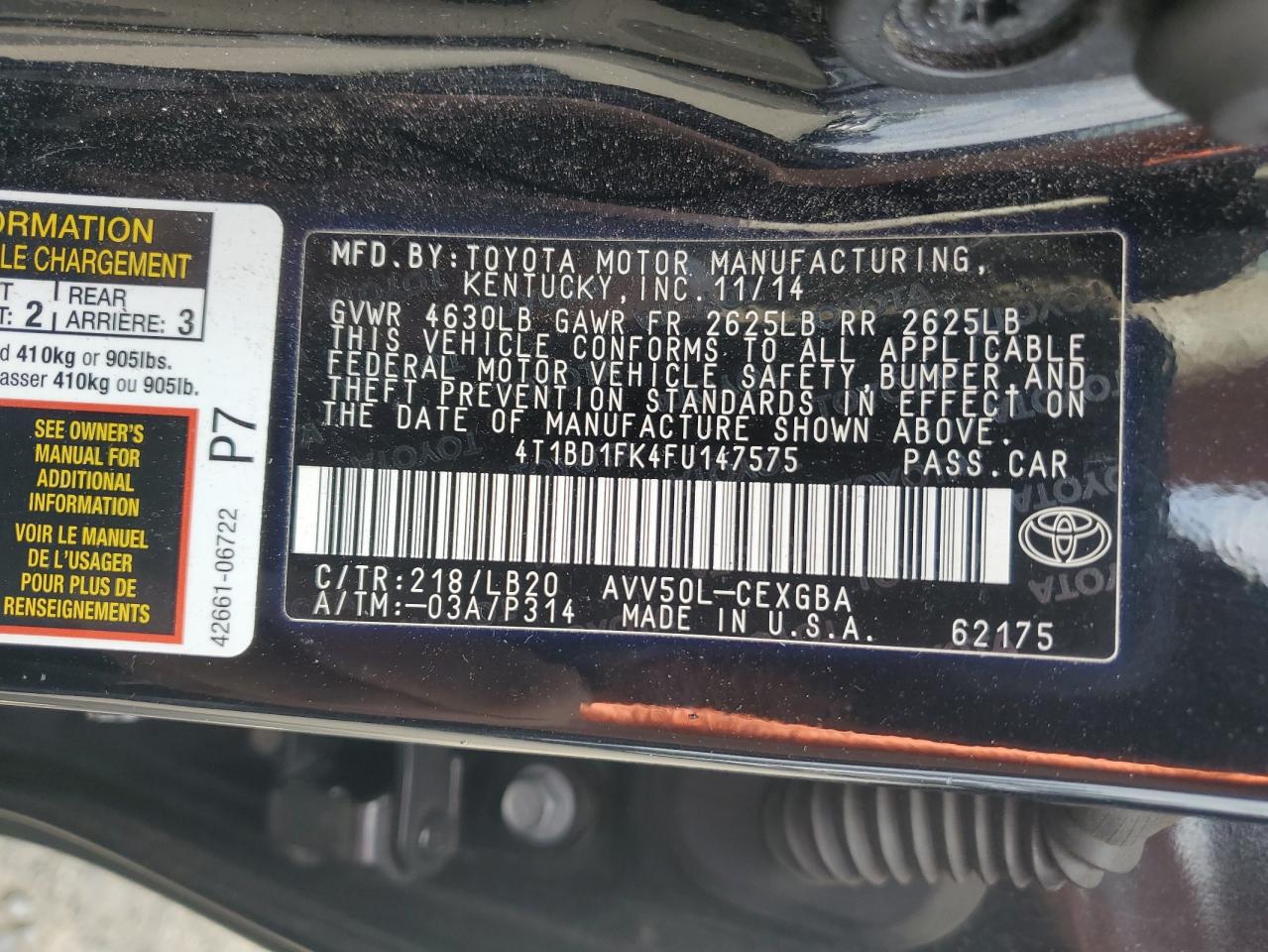 4T1BD1FK4FU147575 2015 Toyota Camry Hybrid