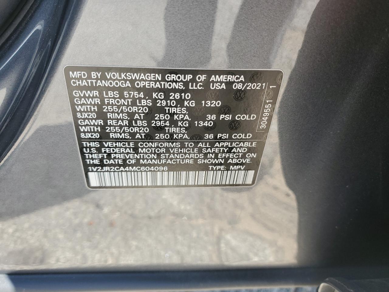 1V2JR2CA4MC604096 2021 Volkswagen Atlas Se