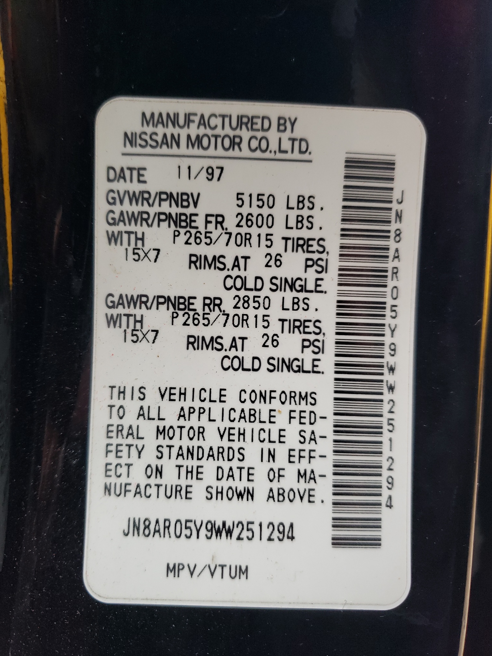 JN8AR05Y9WW251294 1998 Nissan Pathfinder Le