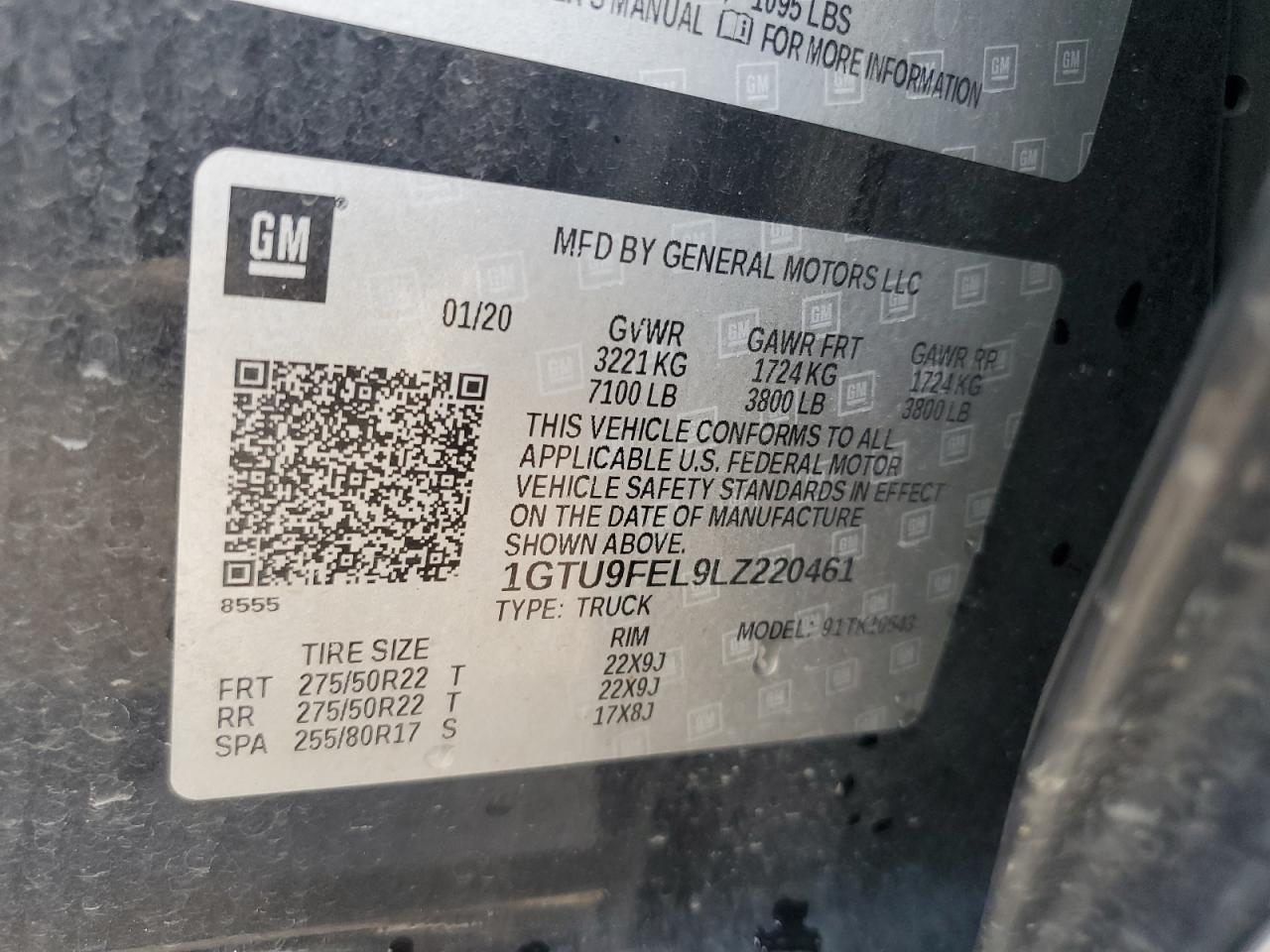 2020 GMC Sierra K1500 Denali VIN: 1GTU9FEL9LZ220461 Lot: 68050264