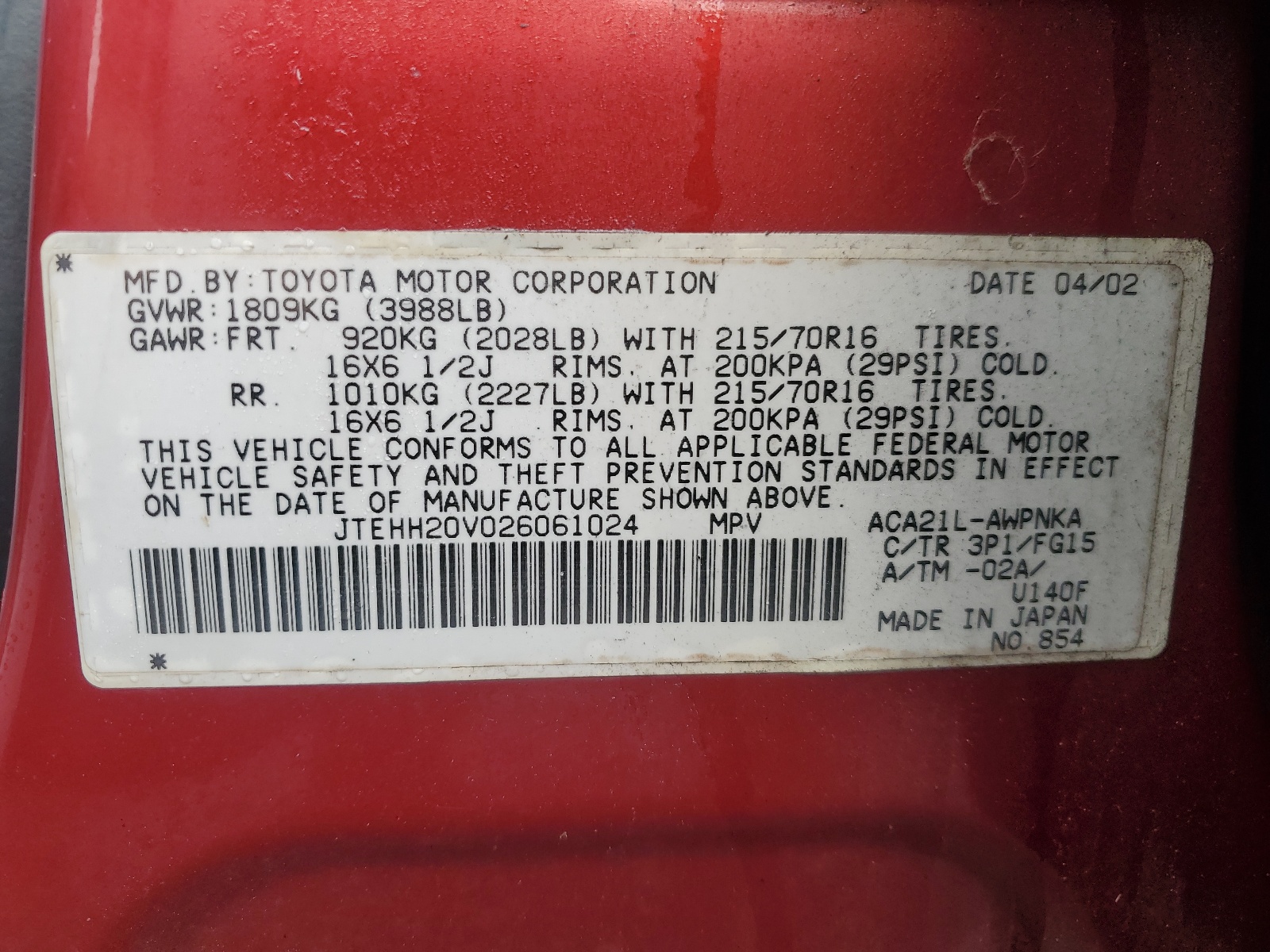 JTEHH20V026061024 2002 Toyota Rav4