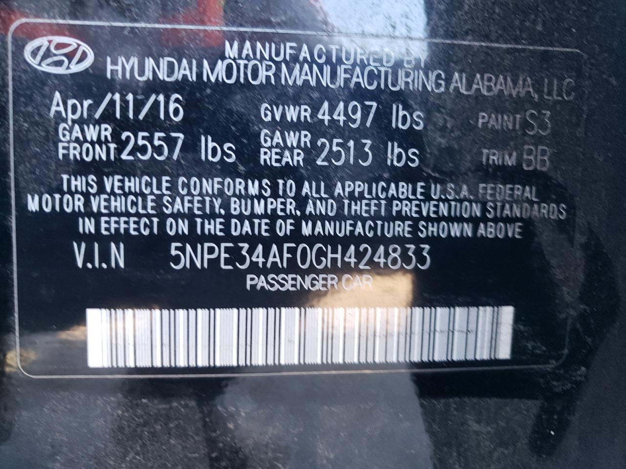 2016 Hyundai Sonata Sport VIN: 5NPE34AF0GH424833 Lot: 67944864