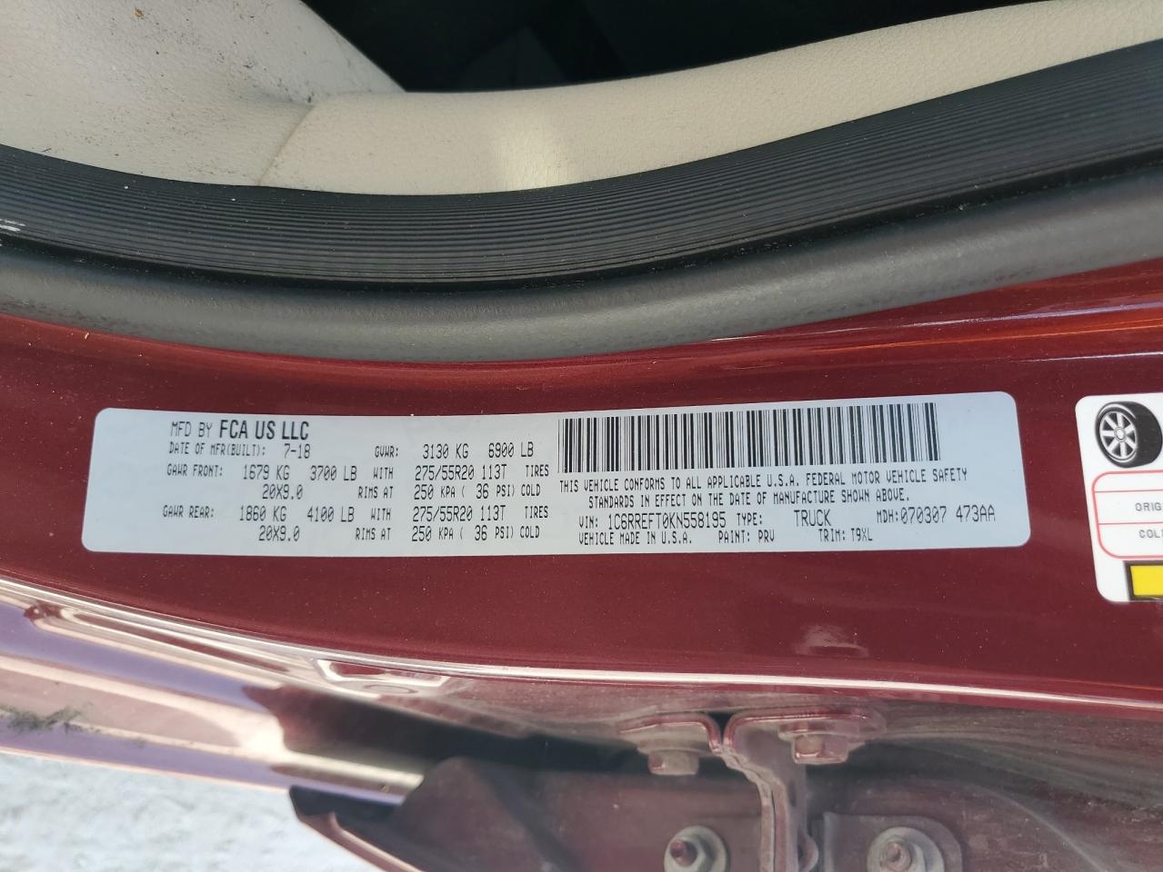 2019 Ram 1500 Big Horn/Lone Star VIN: 1C6RREFT0KN558195 Lot: 66933514