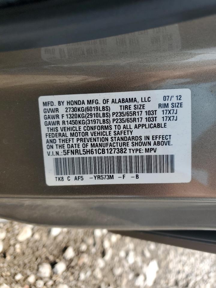 2012 Honda Odyssey Exl VIN: 5FNRL5H61CB127382 Lot: 65755414