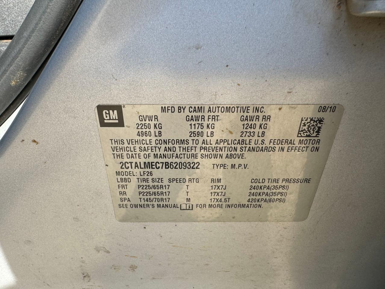 2011 GMC Terrain Sle VIN: 2CTALMEC7B6209322 Lot: 67376084