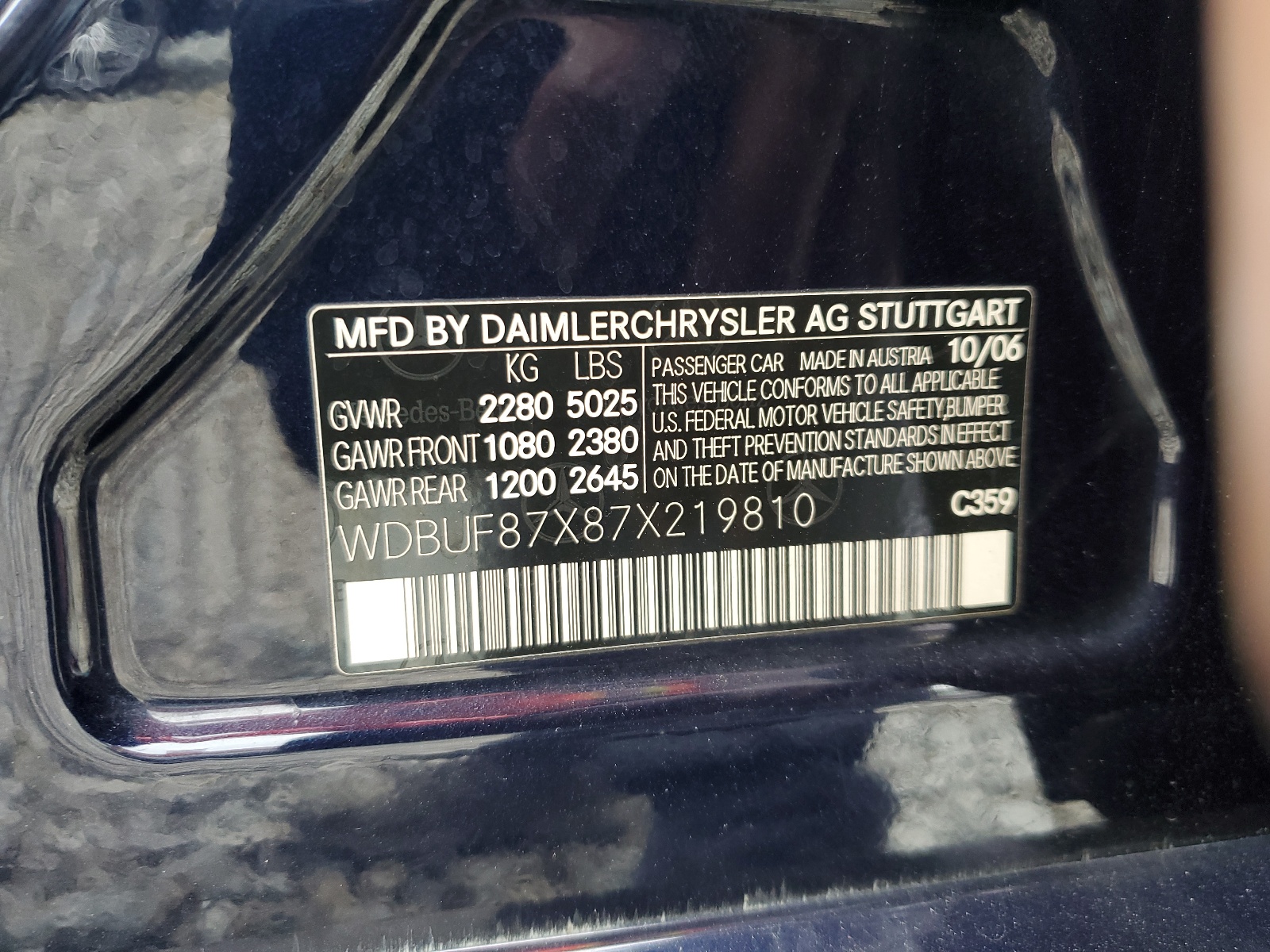 WDBUF87X87X219810 2007 Mercedes-Benz E 350 4Matic