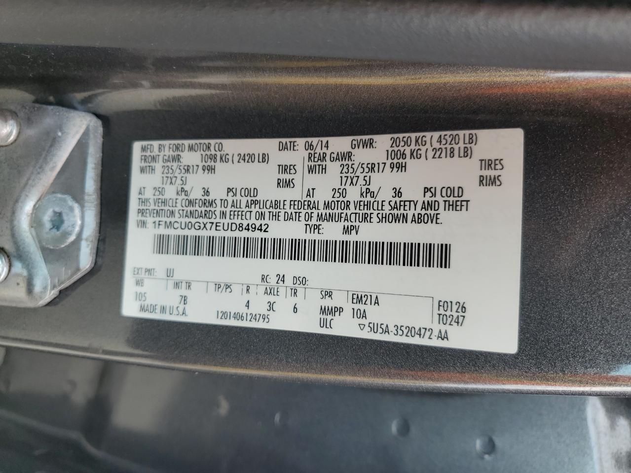 2014 Ford Escape Se VIN: 1FMCU0GX7EUD84942 Lot: 67204024