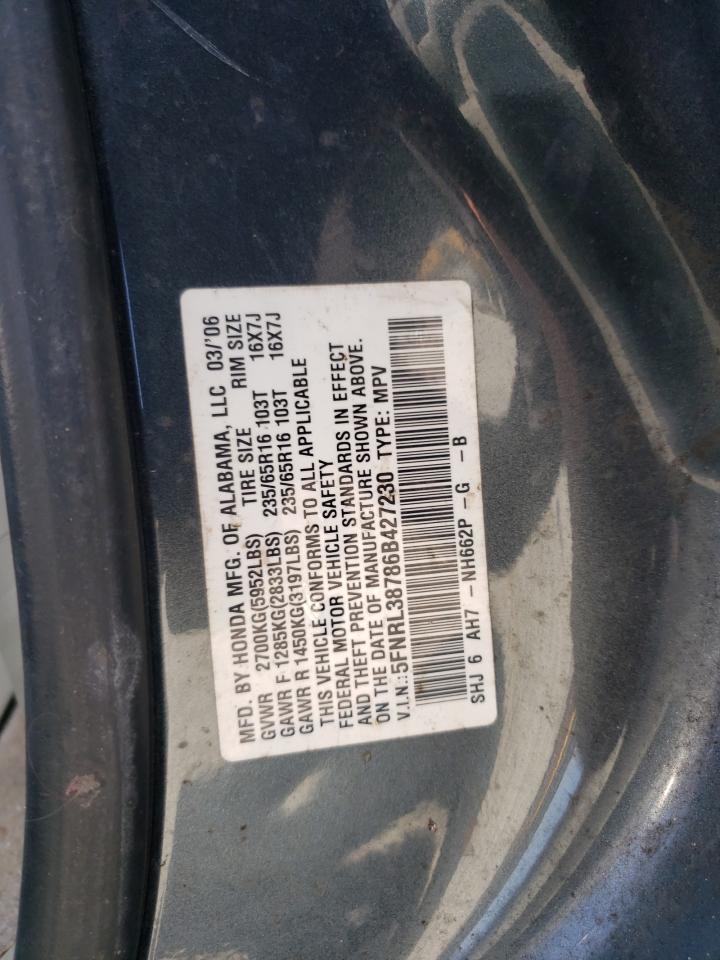 2006 Honda Odyssey Exl VIN: 5FNRL38786B427230 Lot: 65973934