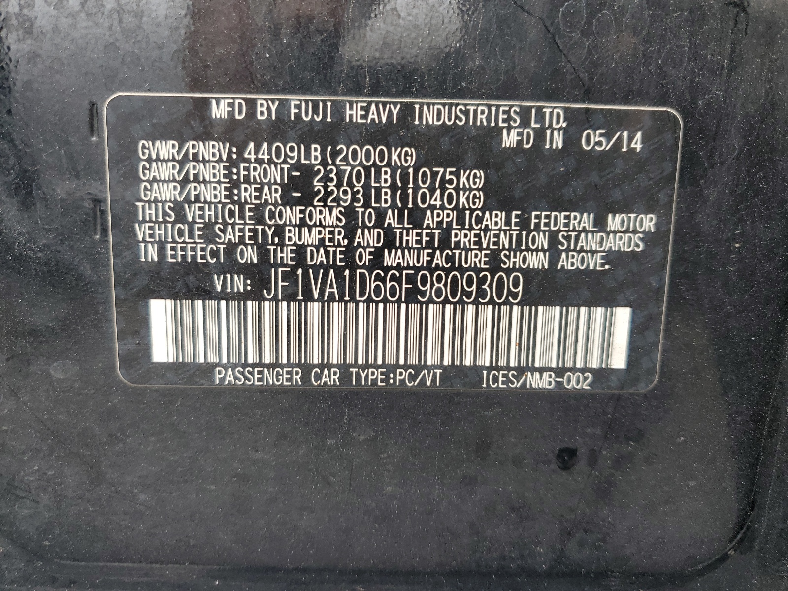 JF1VA1D66F9809309 2015 Subaru Wrx Premium