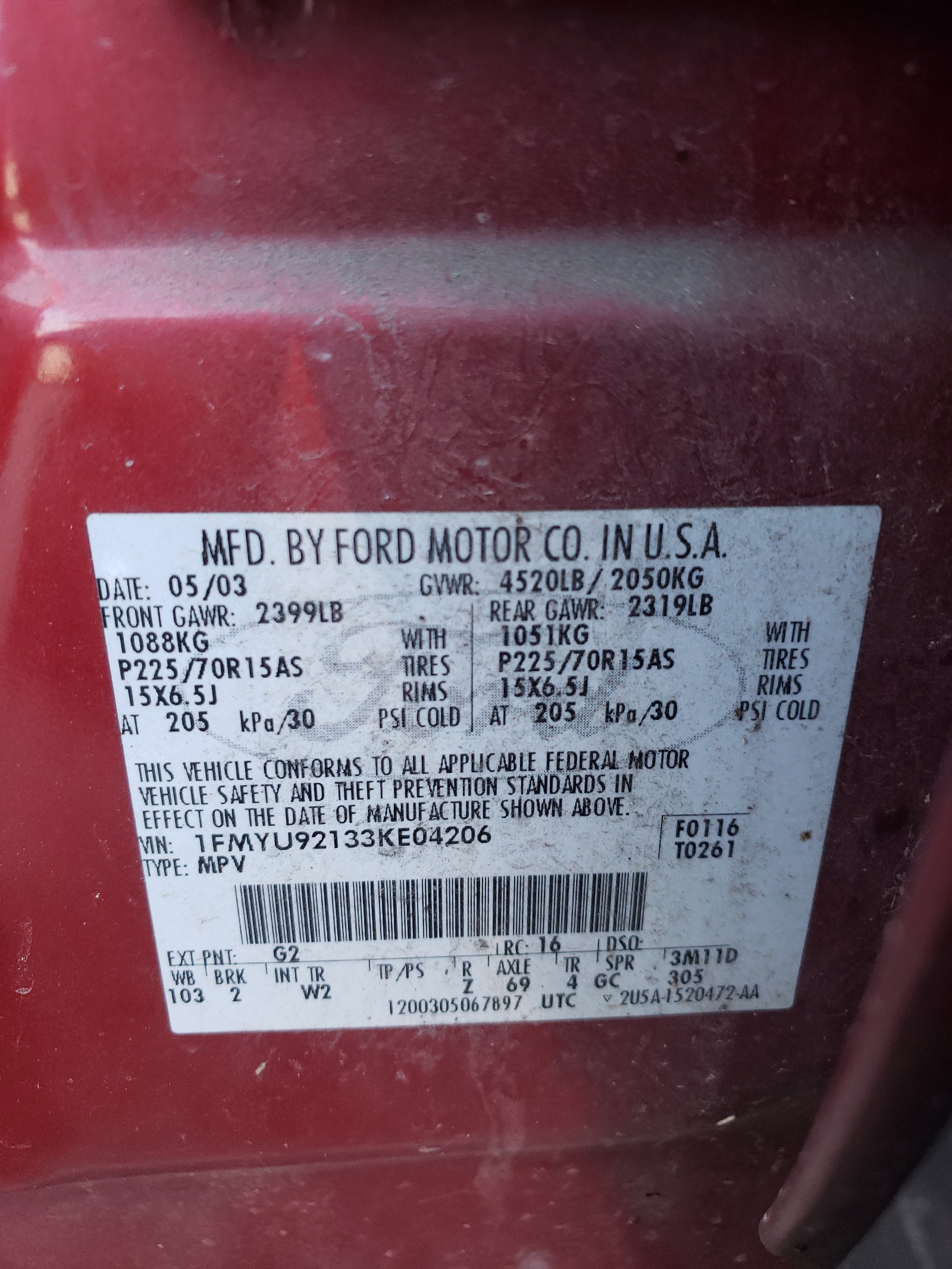 1FMYU92133KE04206 2003 Ford Escape Xls