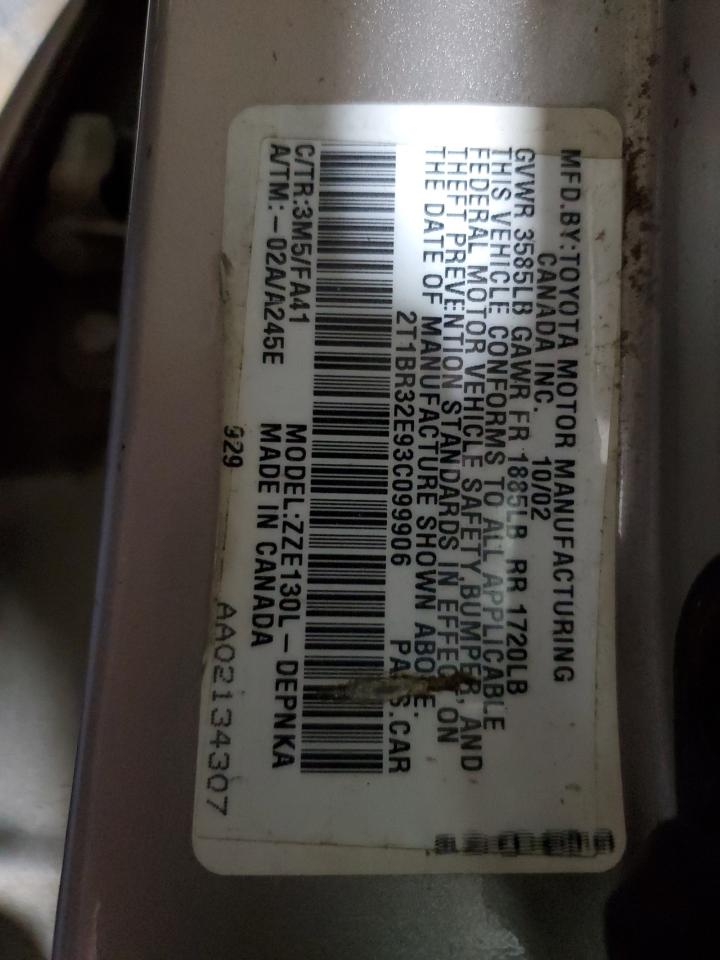 2003 Toyota Corolla Ce VIN: 2T1BR32E93C099906 Lot: 64176684