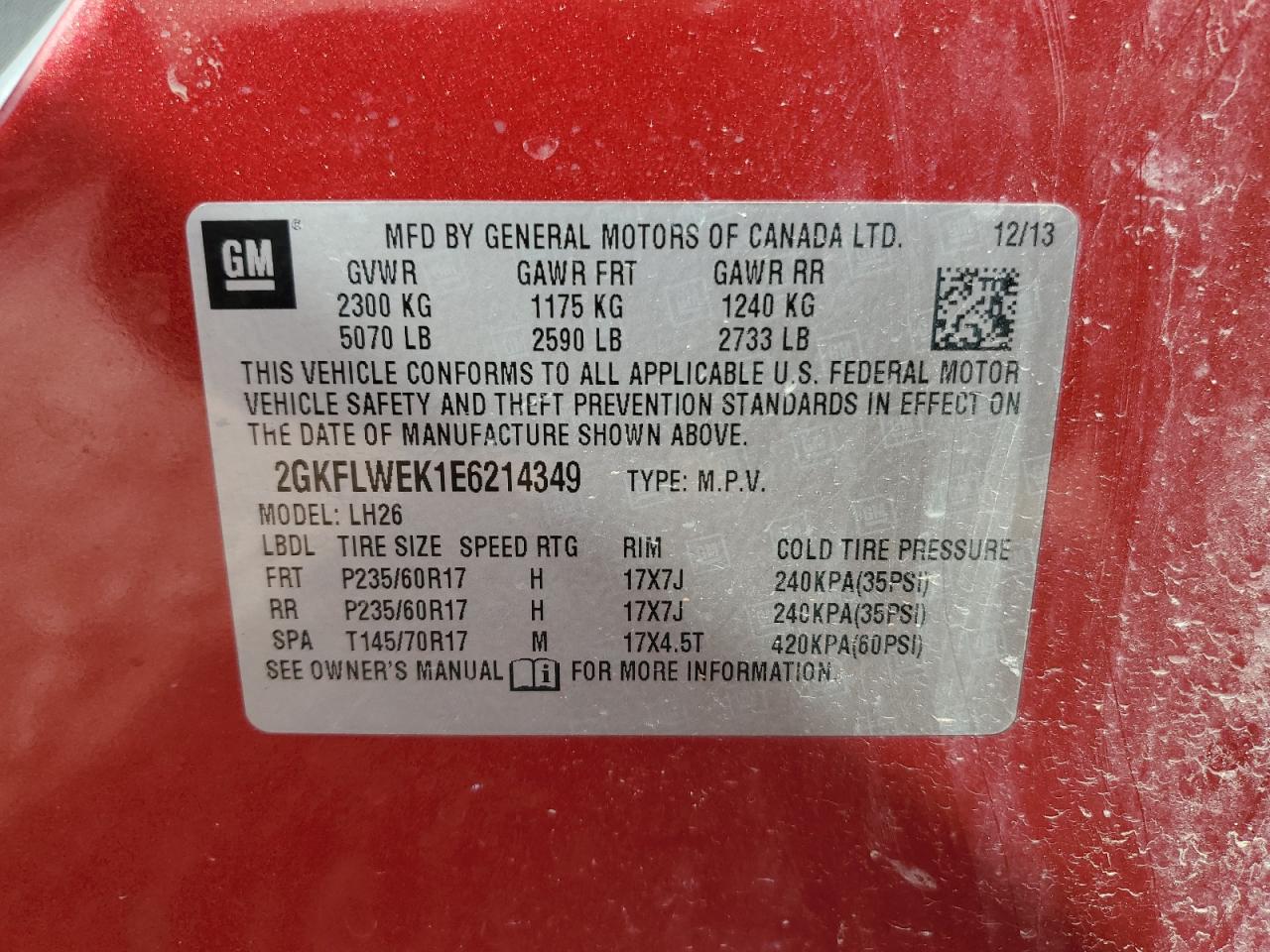 2014 GMC Terrain Sle VIN: 2GKFLWEK1E6214349 Lot: 68583324