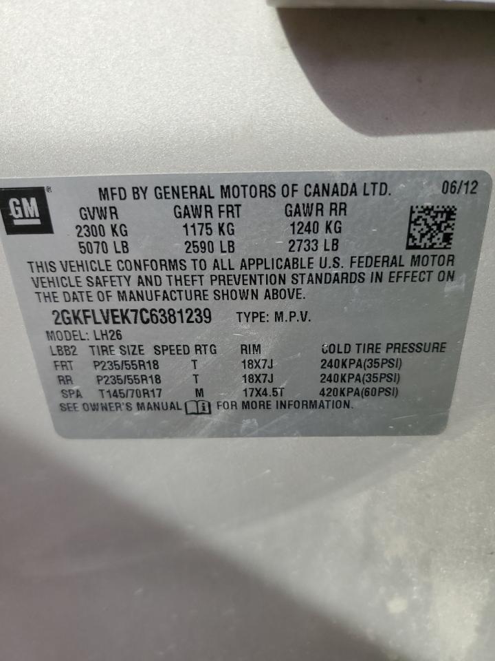 2GKFLVEK7C6381239 2012 GMC Terrain Slt