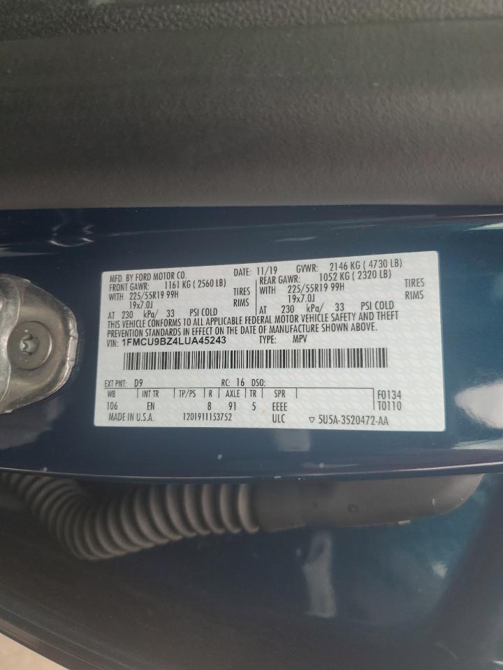 2020 Ford Escape Se Sport VIN: 1FMCU9BZ4LUA45243 Lot: 66382184