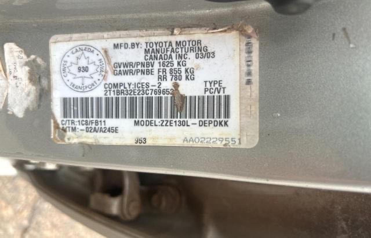 2003 Toyota Corolla Ce VIN: 2T1BR32E23C769652 Lot: 65964864