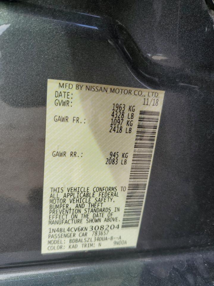 1N4BL4CV6KN308204 2019 Nissan Altima Sr