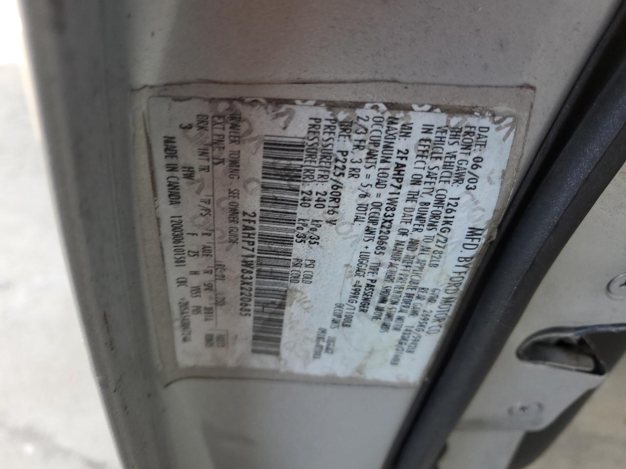 2003 Ford Crown Victoria Police Interceptor VIN: 2FAHP71W83X220685 Lot: 65714494