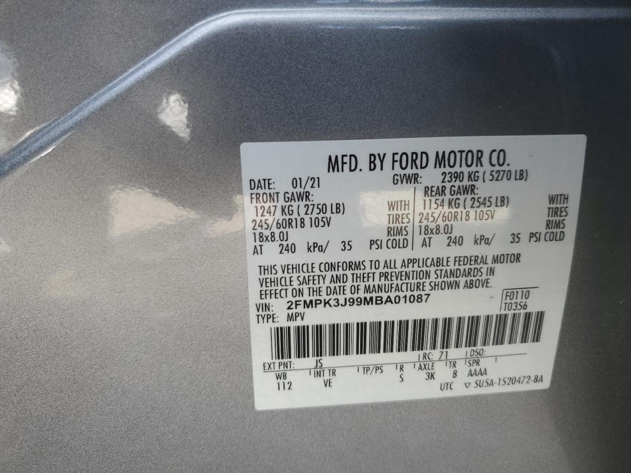 2FMPK3J99MBA01087 2021 Ford Edge Sel