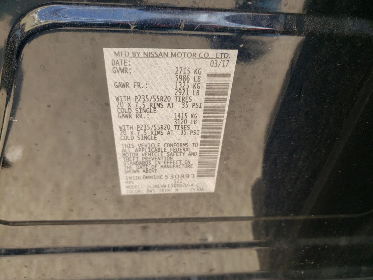 2017 Infiniti Qx60 VIN: 5N1DL0MM1HC530893 Lot: 52365775