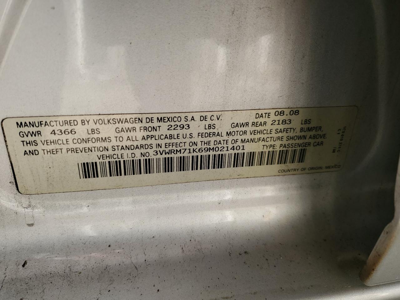 2009 Volkswagen Jetta Se VIN: 3VWRM71K69M021401 Lot: 61145654