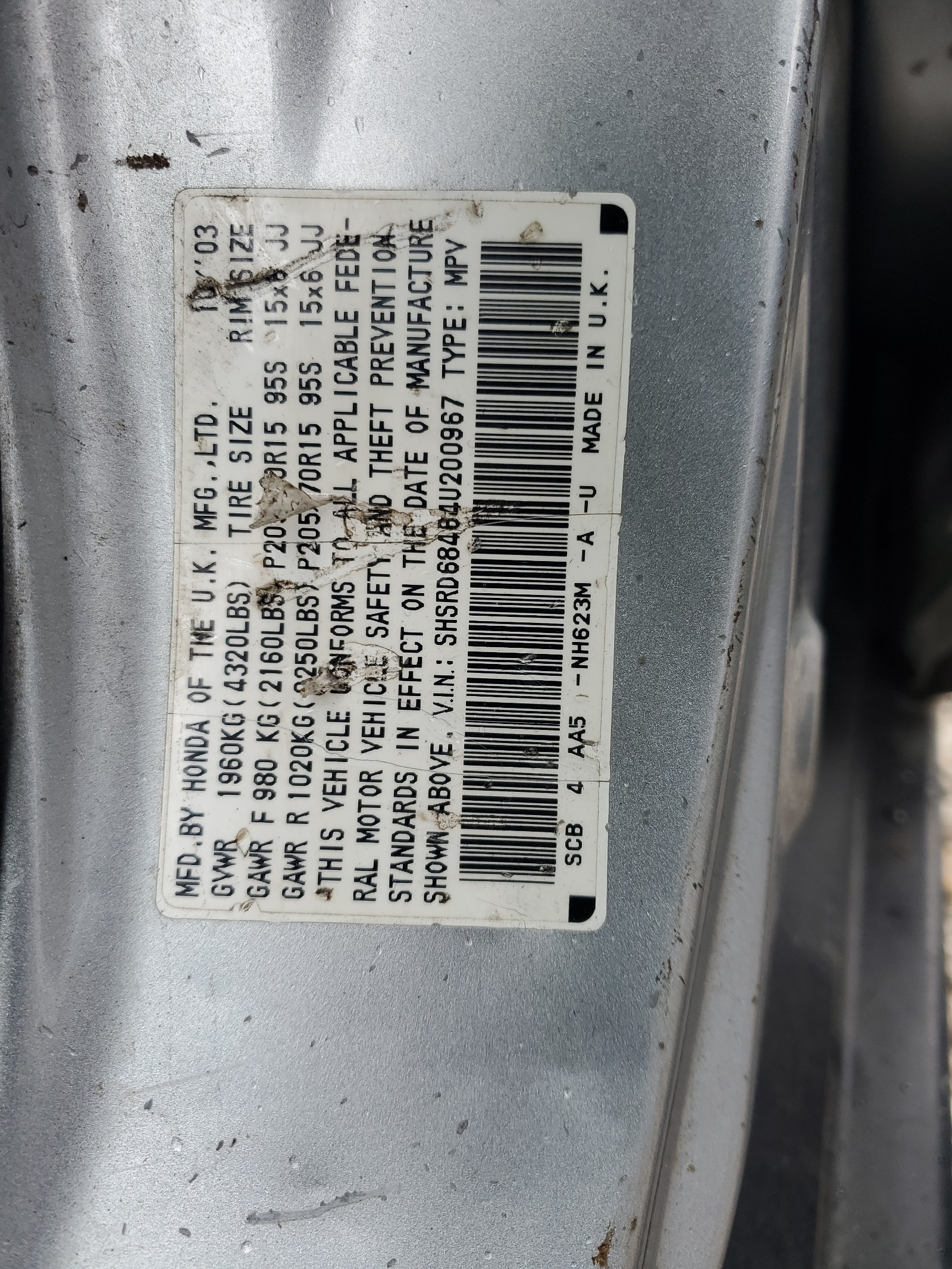 SHSRD68464U200967 2004 Honda Cr-V Lx