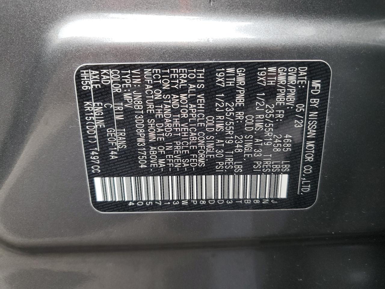 2023 Nissan Rogue Platinum VIN: JN8BT3DD8PW317504 Lot: 65451644