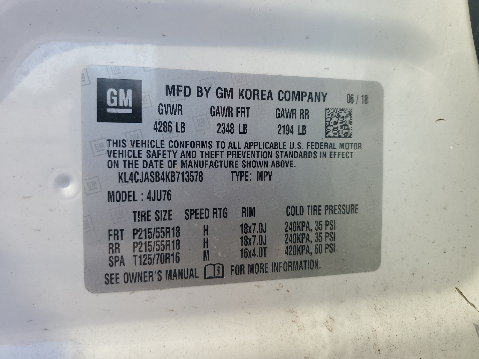 KL4CJASB4KB713578 2019 Buick Encore Preferred