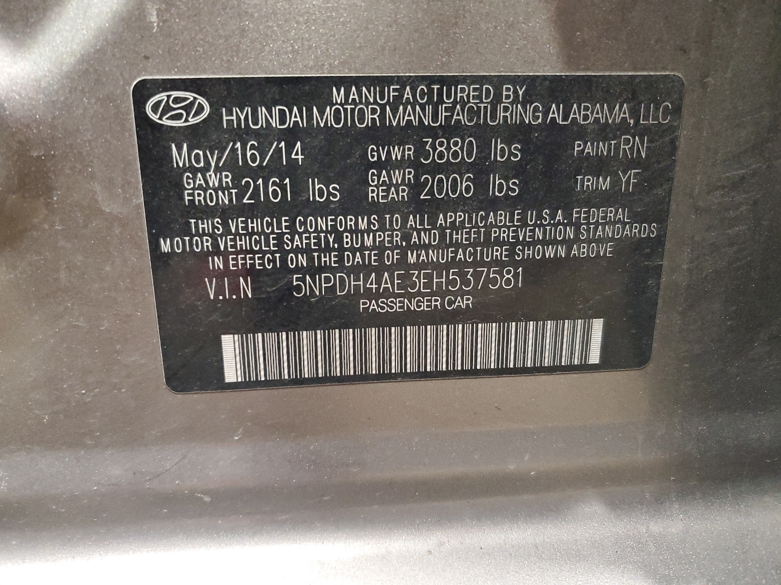 5NPDH4AE3EH537581 2014 Hyundai Elantra Se