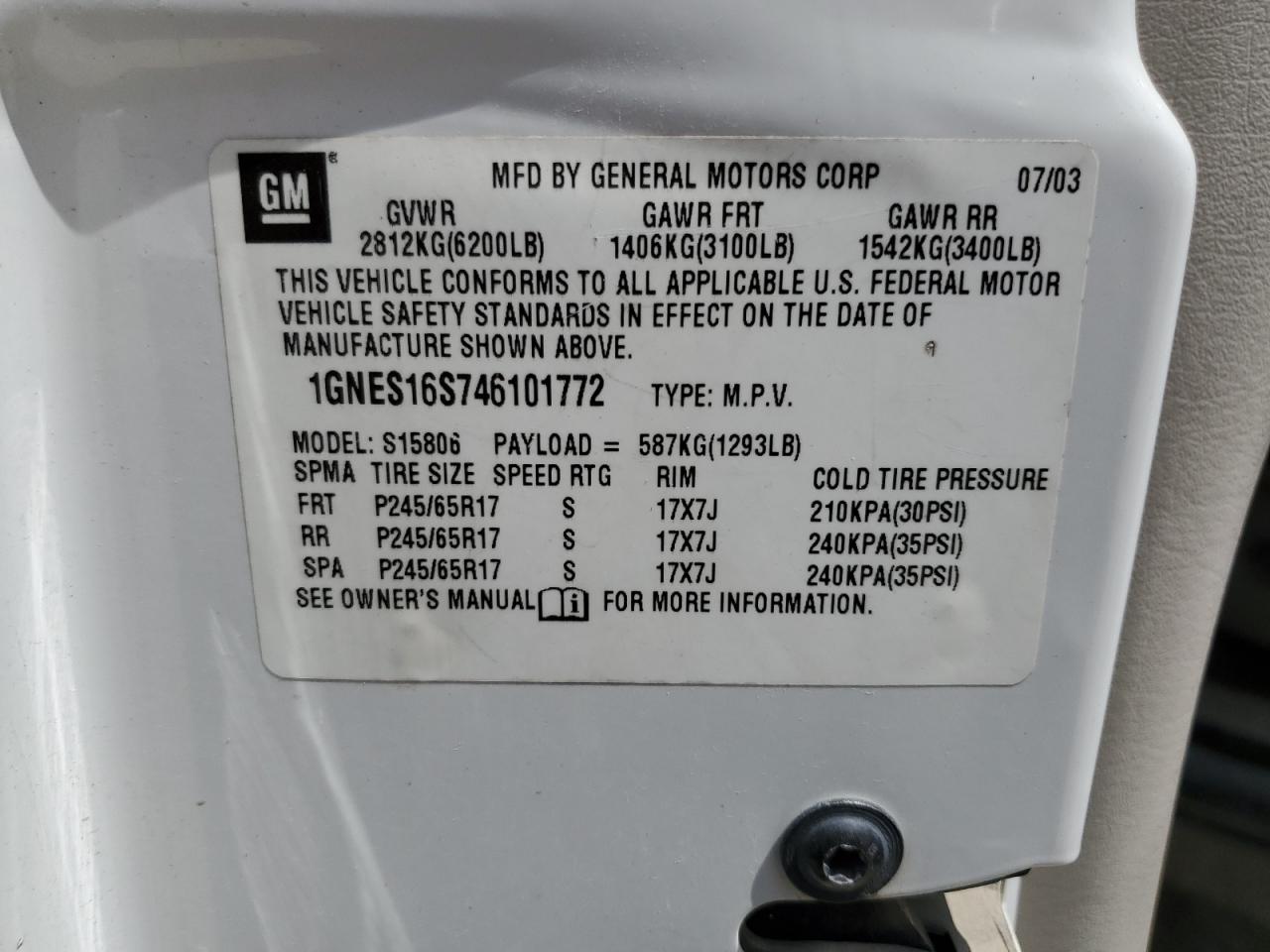 2004 Chevrolet Trailblazer Ext Ls VIN: 1GNES16S746101772 Lot: 65801314