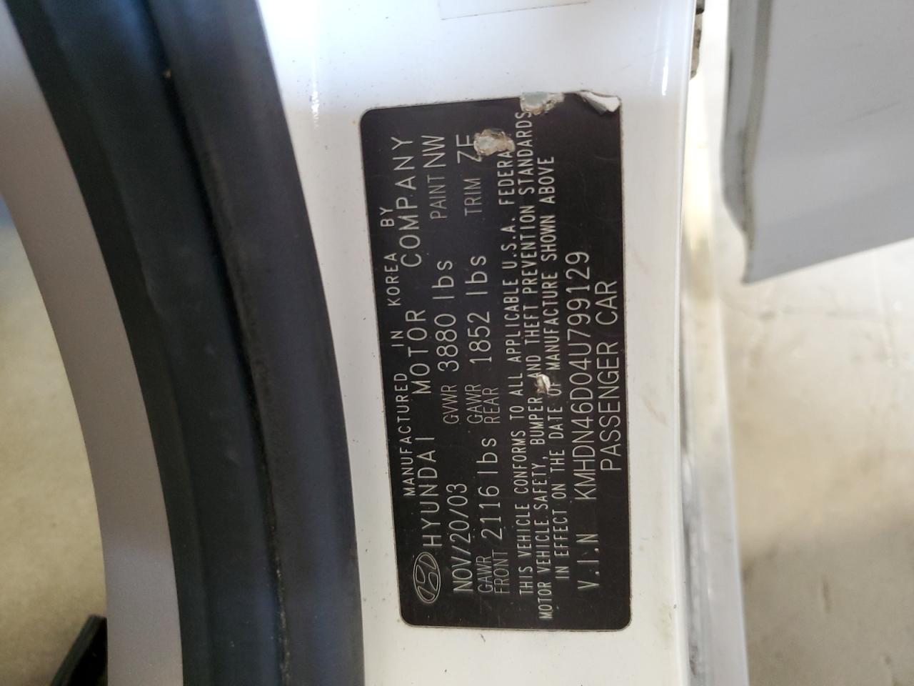 2004 Hyundai Elantra Gls VIN: KMHDN46D04U799129 Lot: 66335044