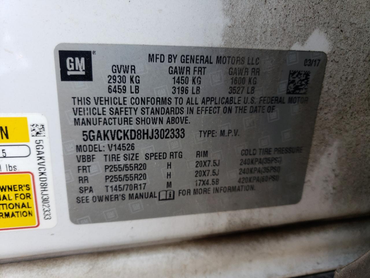 2017 Buick Enclave VIN: 5GAKVCKD8HJ302333 Lot: 65039124