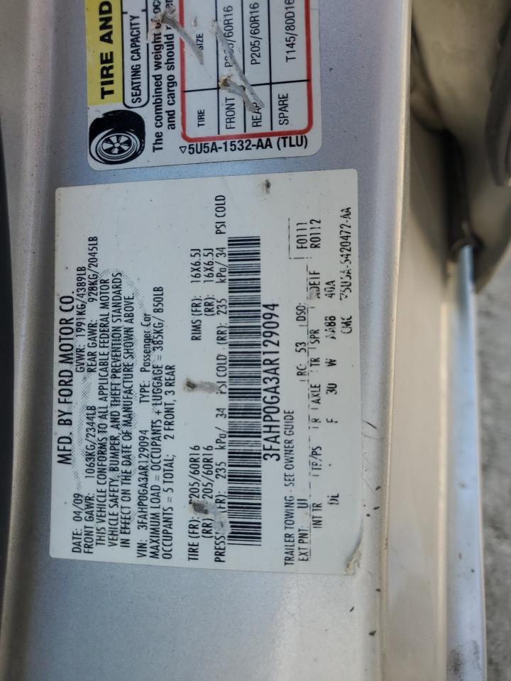 2010 Ford Fusion S VIN: 3FAHP0GA3AR129094 Lot: 65830284