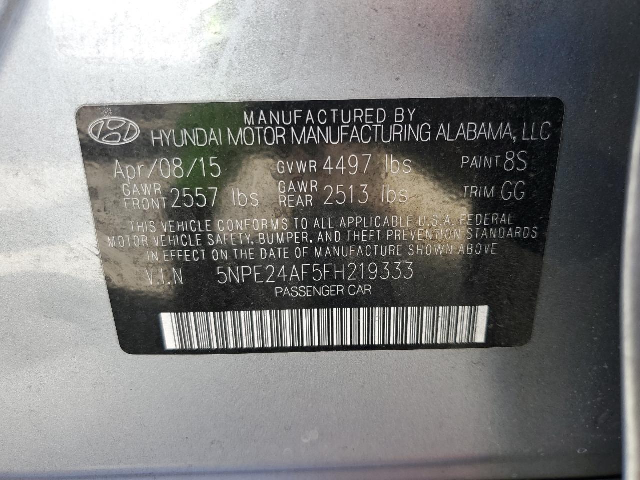 5NPE24AF5FH219333 2015 Hyundai Sonata Se