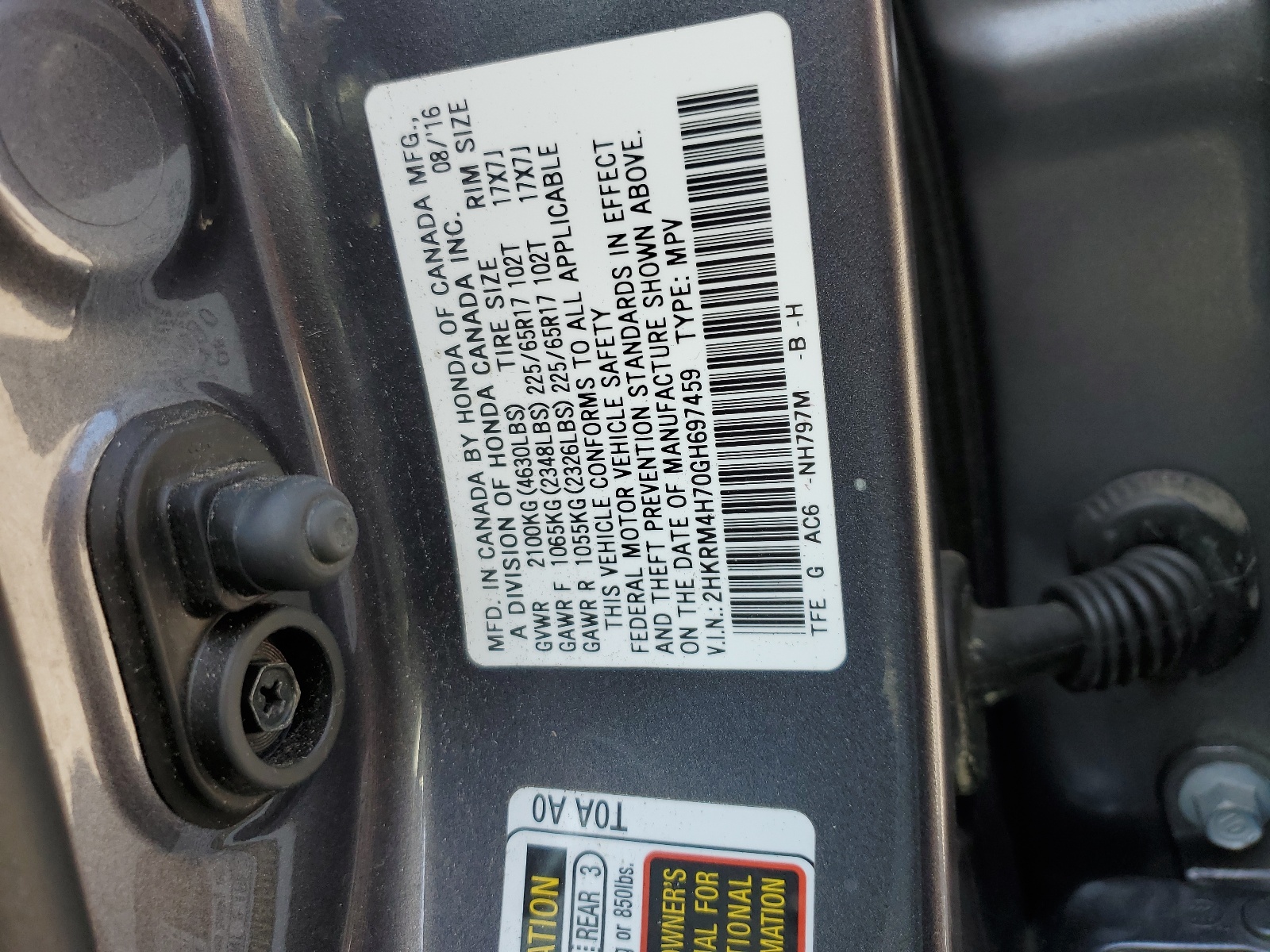 2HKRM4H70GH697459 2016 Honda Cr-V Exl