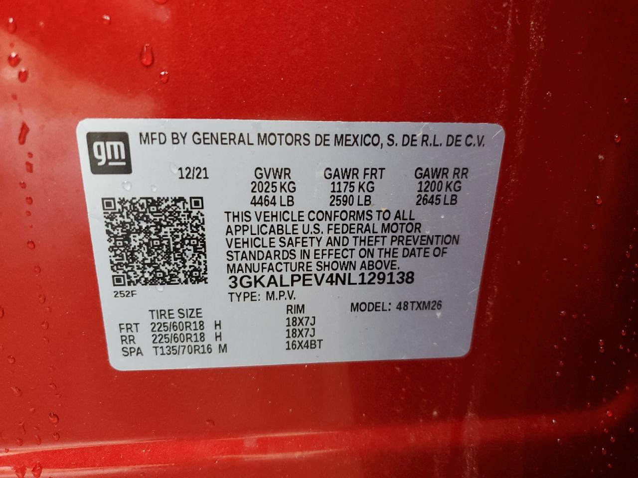 3GKALPEV4NL129138 2022 GMC Terrain Slt