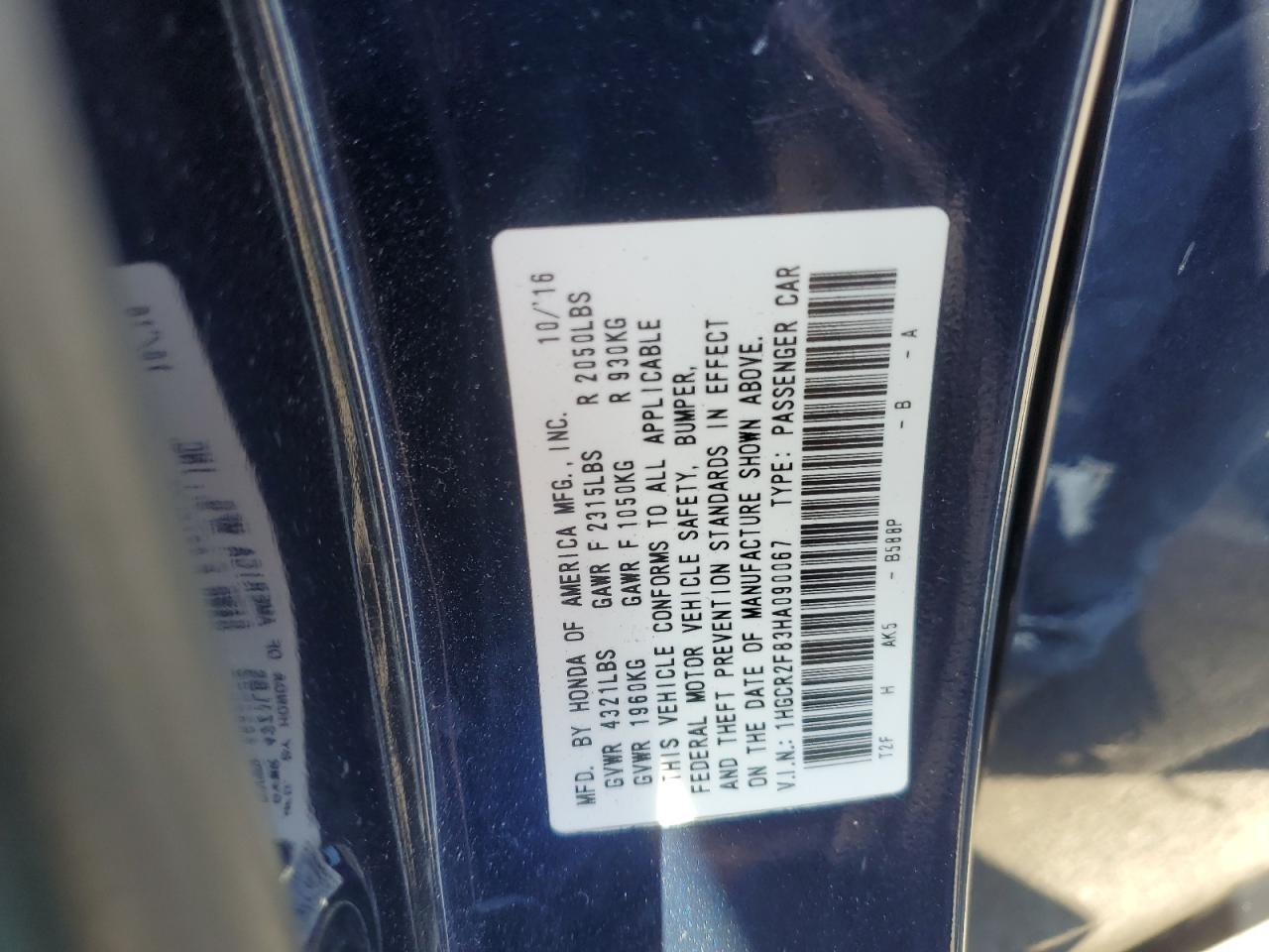 1HGCR2F83HA090067 2017 Honda Accord Exl