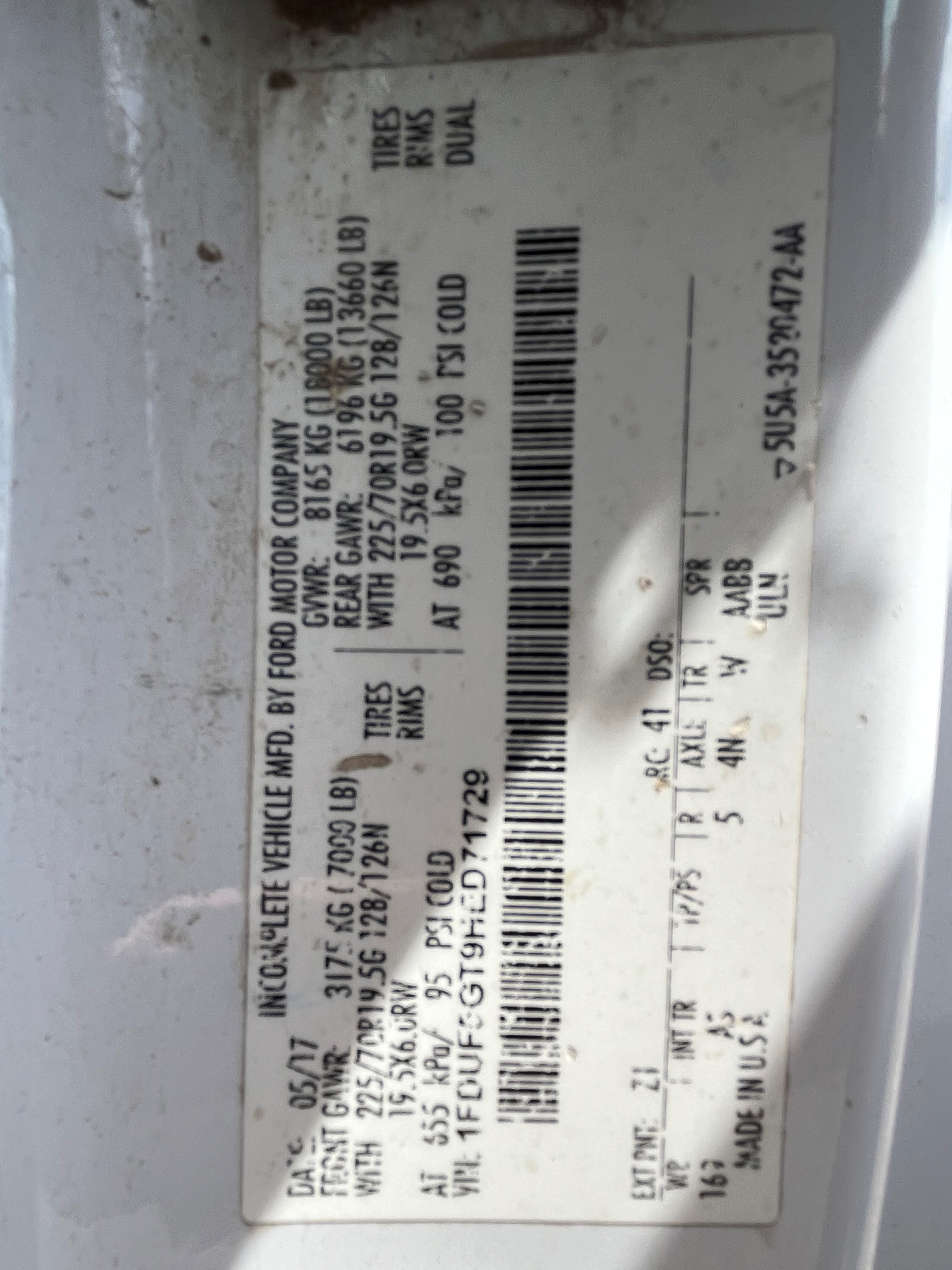 1FDUF5GT9HED71729 2017 Ford F550 Super Duty