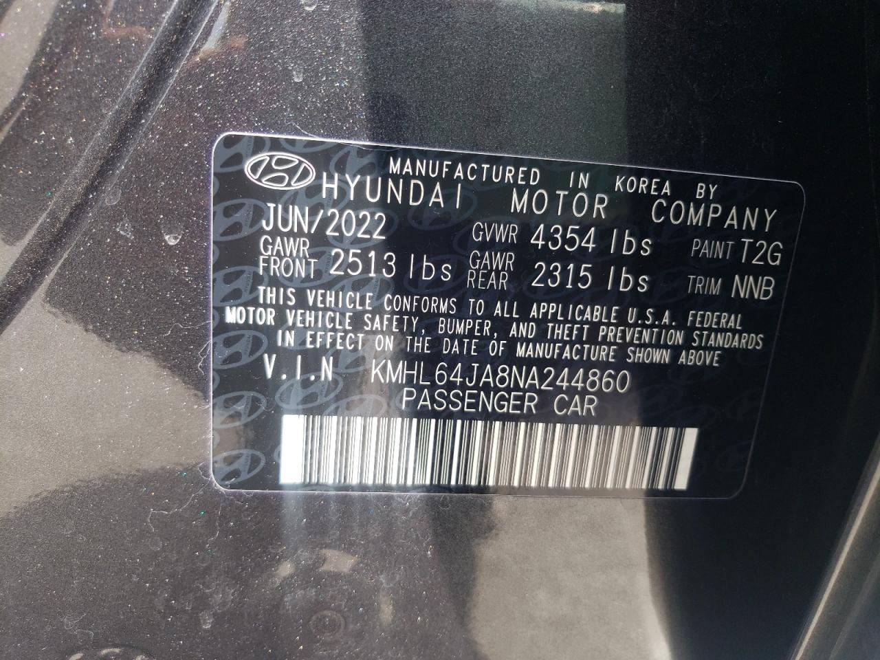 KMHL64JA8NA244860 2022 Hyundai Sonata Sel