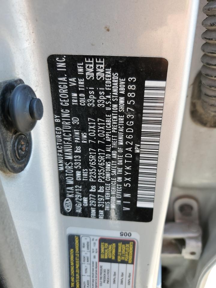 2013 Kia Sorento Lx VIN: 5XYKTDA26DG375883 Lot: 66704694